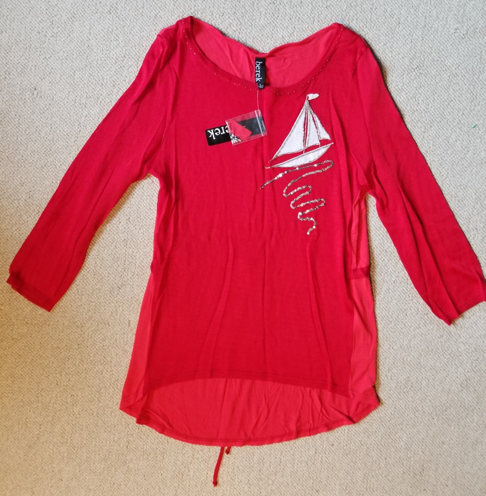 NWT Womens Top-BEREK-red 'Sail Away' sequin/beaded back drawstring Designer-L